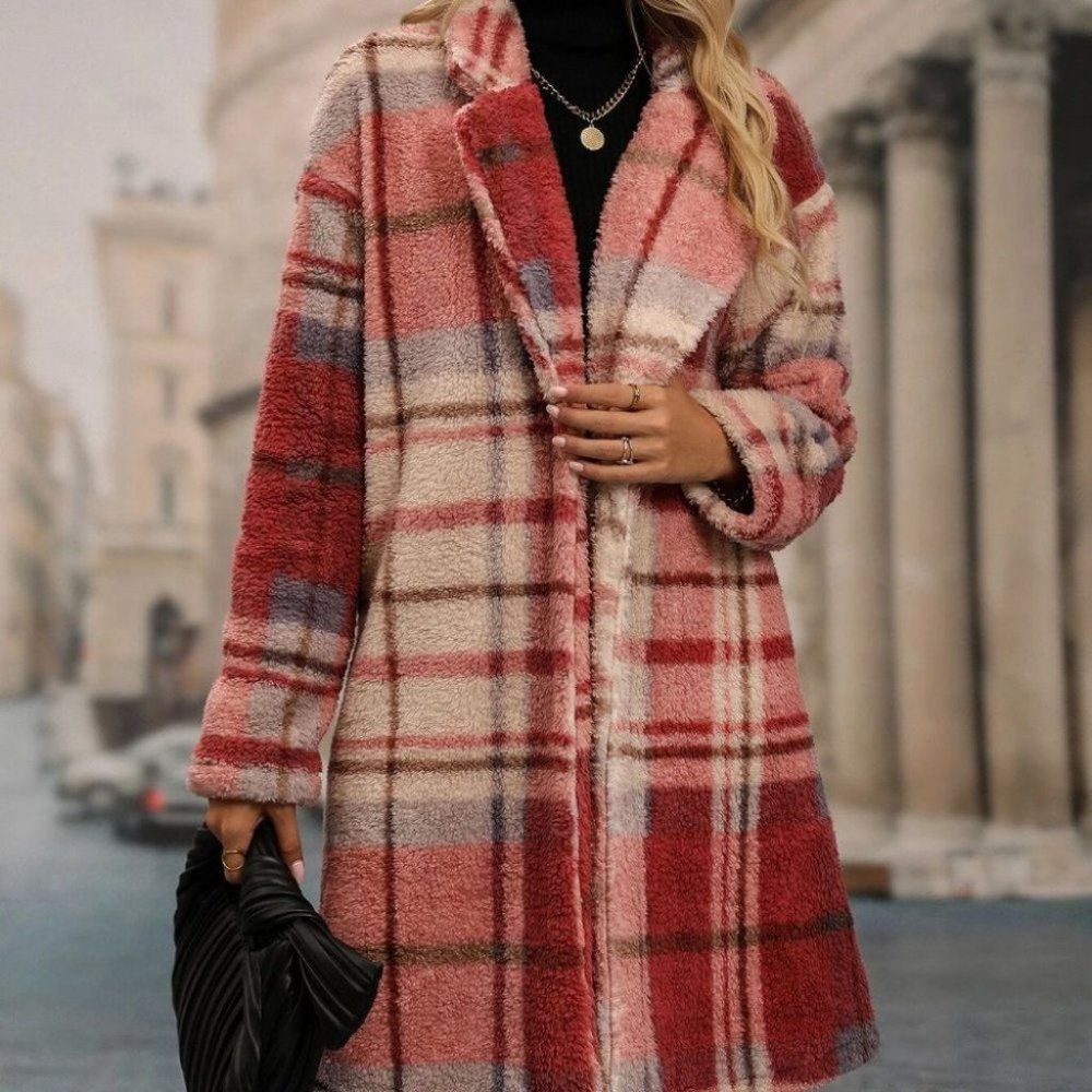 Red Preppy Womens Teddy Coat - Picture 3 of 5